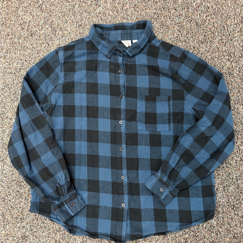 Grateful Dead Blue Black Plaid Flannel Long Sleeve Button Shirt Women's Medium